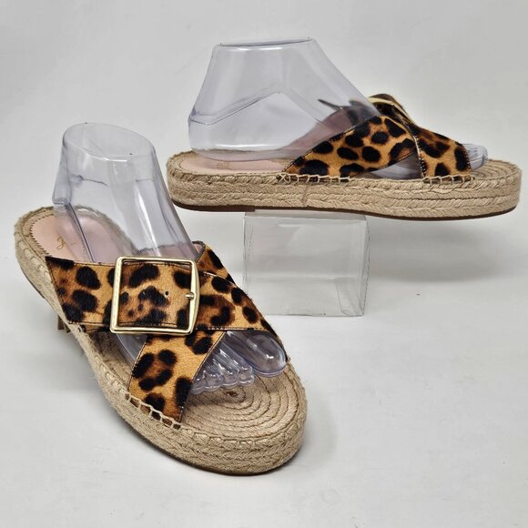 J. Crew Size 9 Thick Cross Strap Leopard Calf Hair Platform Espadrilles Sandals - Picture 1 of 12